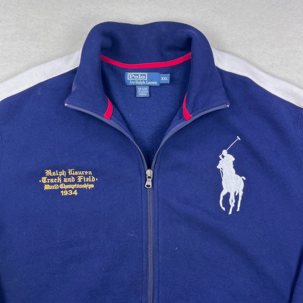 Polo Ralph Lauren Track Jacket Mens XXL Navy Blue Track and Field Full Zip 012 - Picture 2 of 6